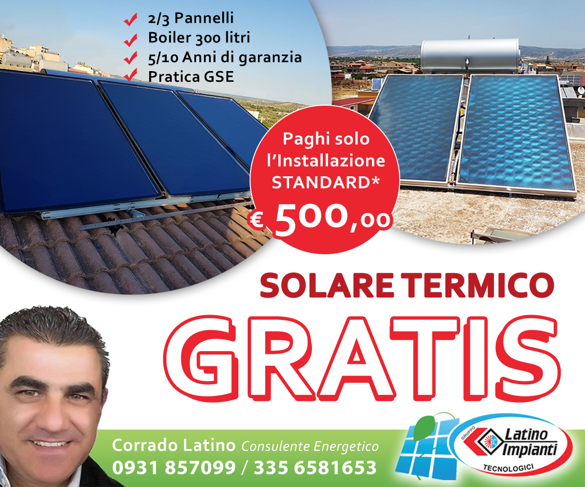 Solare Termico Gratis, paghi solo l'installazione standard al costo di 500,00 euro